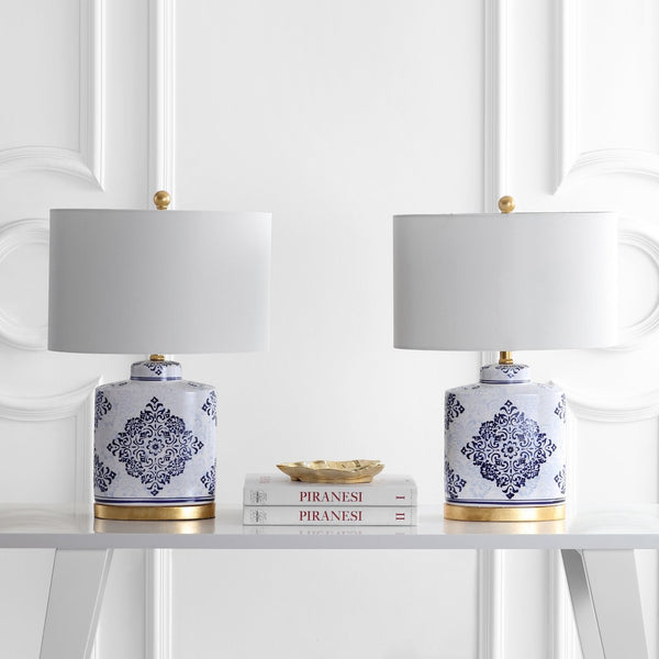 Safavieh KAMDYN Table Lamp: Elegant Blue & White Accent for Modern Spaces, Perfect for Bedside & Decor TBL4145A-SET2