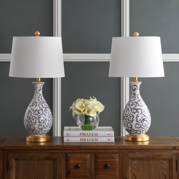 Safavieh AVI Table Lamp - Elegant Blue & White Design for Modern Spaces, Perfect for Ambiance & Style TBL4148A-SET2