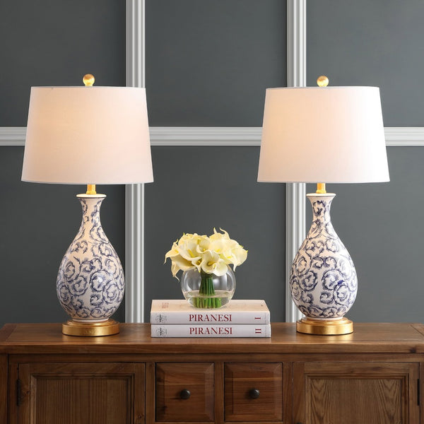 Safavieh AVI Table Lamp - Elegant Blue & White Design for Modern Spaces, Perfect for Ambiance & Style TBL4148A-SET2