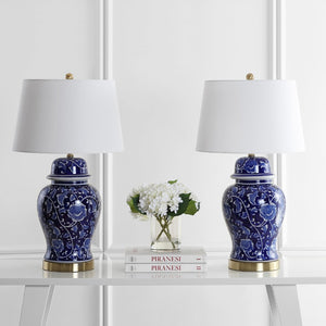 Safavieh AHARON Table Lamp - Stylish Navy & White Design for Modern and Transitional Interiors - Warm Glow TBL4157A-SET2
