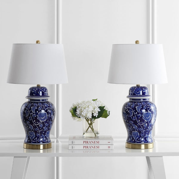 Safavieh AHARON Table Lamp - Stylish Navy & White Design for Modern and Transitional Interiors - Warm Glow TBL4157A-SET2