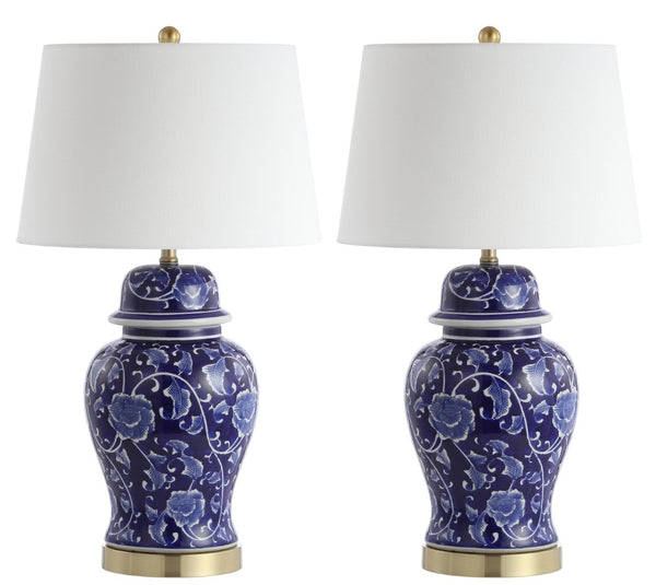 Safavieh AHARON Table Lamp - Stylish Navy & White Design for Modern and Transitional Interiors - Warm Glow TBL4157A-SET2