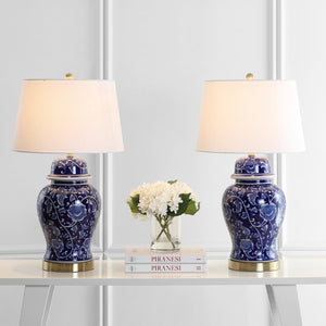 Safavieh AHARON Table Lamp - Stylish Navy & White Design for Modern and Transitional Interiors - Warm Glow TBL4157A-SET2