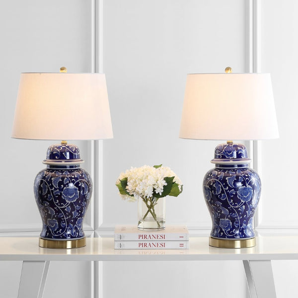 Safavieh AHARON Table Lamp - Stylish Navy & White Design for Modern and Transitional Interiors - Warm Glow TBL4157A-SET2