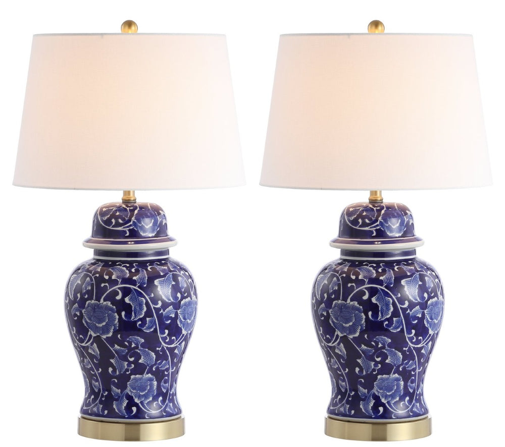 Safavieh AHARON Table Lamp - Stylish Navy & White Design for Modern and Transitional Interiors - Warm Glow TBL4157A-SET2