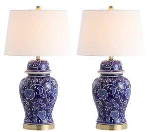 Safavieh AHARON Table Lamp - Stylish Navy & White Design for Modern and Transitional Interiors - Warm Glow TBL4157A-SET2