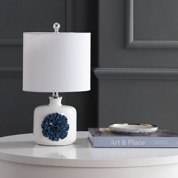 Safavieh OLINDA Table Lamp in White & Blue - Elegant, Sleek Design for Modern & Coastal Interiors, 10" x 18.25" TBL4171A