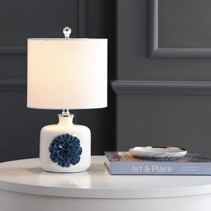 Safavieh OLINDA Table Lamp in White & Blue - Elegant, Sleek Design for Modern & Coastal Interiors, 10" x 18.25" TBL4171A