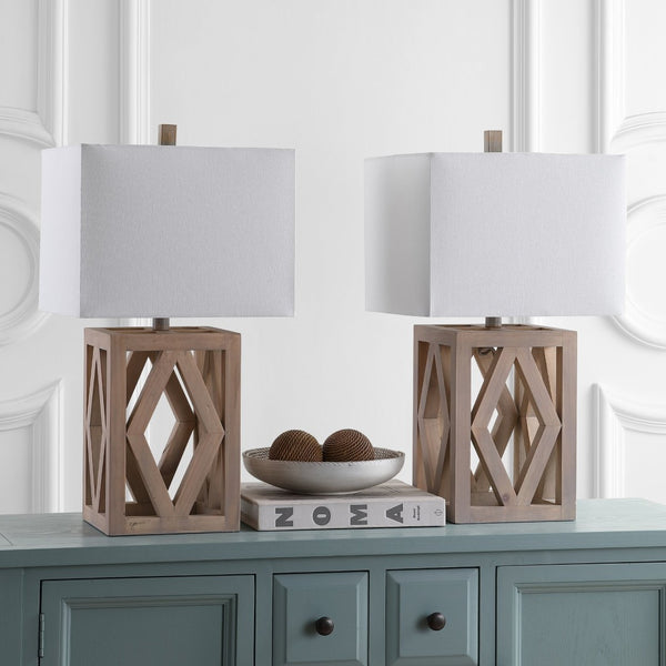 Safavieh TURNER, Elegant 24.5-Inch Brown Wood Table Lamp Set of 2 for Modern & Traditional Décor Styles TBL4177A-SET2