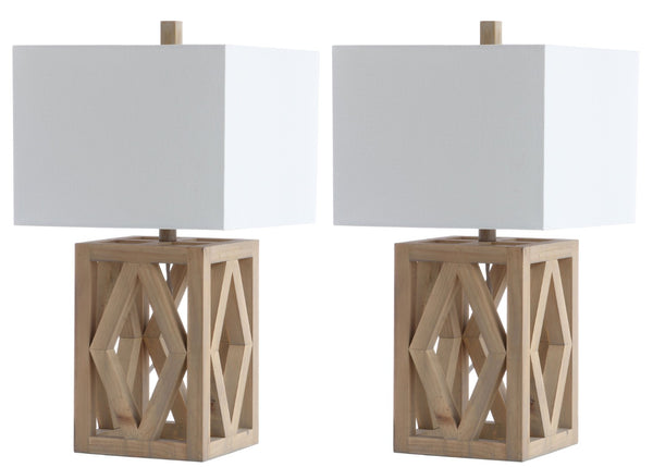 Safavieh TURNER, Elegant 24.5-Inch Brown Wood Table Lamp Set of 2 for Modern & Traditional Décor Styles TBL4177A-SET2