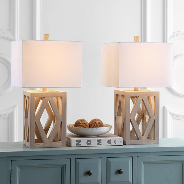 Safavieh TURNER, Elegant 24.5-Inch Brown Wood Table Lamp Set of 2 for Modern & Traditional Décor Styles TBL4177A-SET2