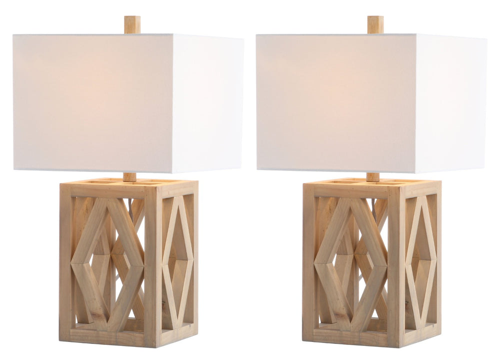 Safavieh TURNER, Elegant 24.5-Inch Brown Wood Table Lamp Set of 2 for Modern & Traditional Décor Styles TBL4177A-SET2