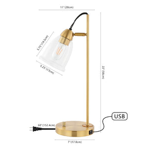 Safavieh GIBSON, 22 INCH IRON TABLE LAMP WITH USB PORT - Elegant Lighting Solution for Modern Spaces White / Gold TBL4185A