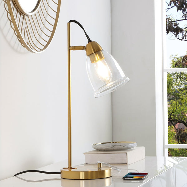 Safavieh GIBSON, 22 INCH IRON TABLE LAMP WITH USB PORT - Elegant Lighting Solution for Modern Spaces White / Gold TBL4185A