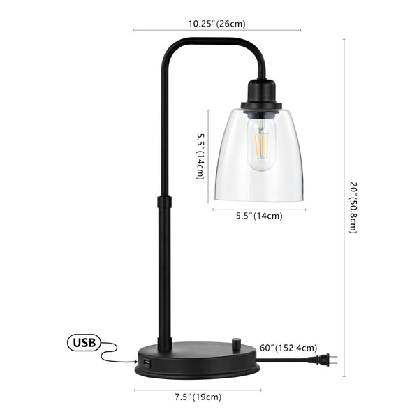 Safavieh KASHTON, 20-Inch Black Iron Table Lamp with USB Port - Modern Minimalist Design for Home & Office TBL4186A