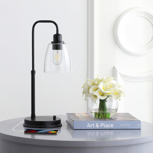 Safavieh KASHTON, 20-Inch Black Iron Table Lamp with USB Port - Modern Minimalist Design for Home & Office TBL4186A