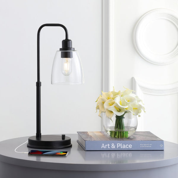 Safavieh KASHTON, 20-Inch Black Iron Table Lamp with USB Port - Modern Minimalist Design for Home & Office TBL4186A