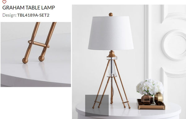Safavieh GRAHAM Table Lamp - Elegant Brass Finish with Off-White Shade for Modern & Transitional Decor TBL4189A-SET2
