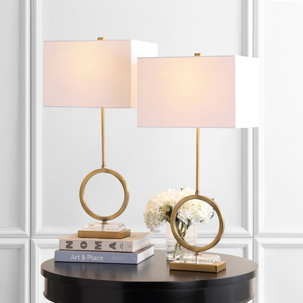 Safavieh KADEN, Elegant 31.5 Inch Table Lamp Set of 2 - Clear Crystal & Brass Finish for Stylish Illumination TBL4193A-SET2