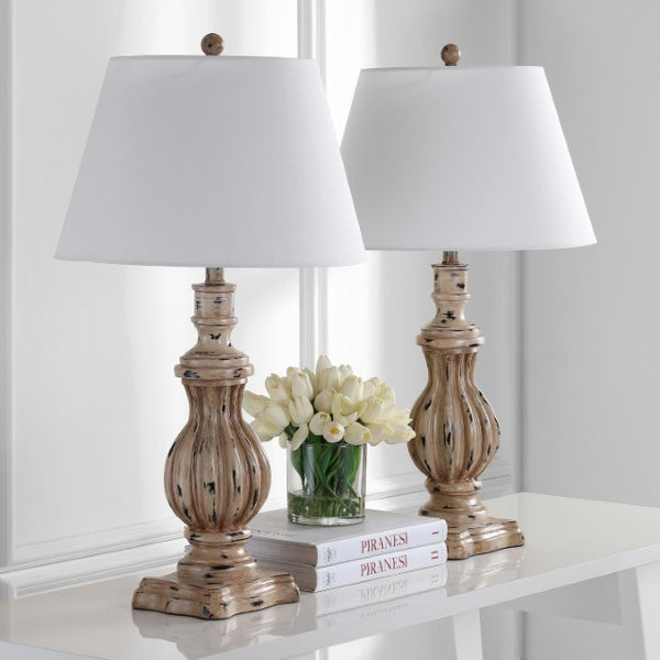 Safavieh TANNER, Elegant Set of 2 Brown Polyresin Table Lamps with Sculptural Design for Any Room Decor TBL4196A-SET2