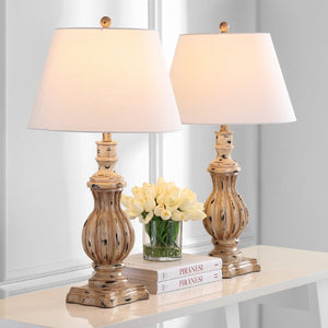 Safavieh TANNER, Elegant Set of 2 Brown Polyresin Table Lamps with Sculptural Design for Any Room Decor TBL4196A-SET2