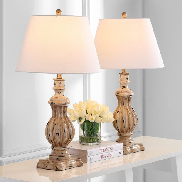 Safavieh TANNER, Elegant Set of 2 Brown Polyresin Table Lamps with Sculptural Design for Any Room Decor TBL4196A-SET2