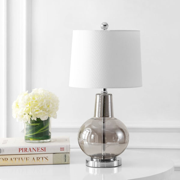 Safavieh Atlas Luster Grey Glass Table Lamp Sculptural Square Base for Modern Interiors TBL4201F