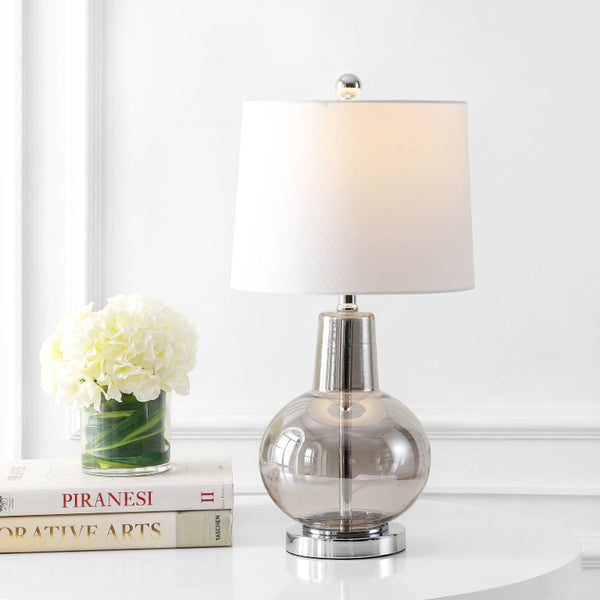 Safavieh Atlas Luster Grey Glass Table Lamp Sculptural Square Base for Modern Interiors TBL4201F