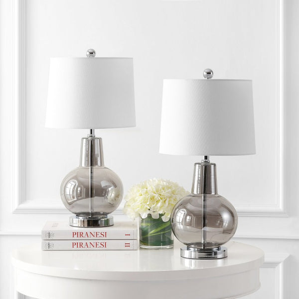 Safavieh Atlas Luster Grey Glass Table Lamp Sculptural Square Base for Modern Interiors TBL4201F