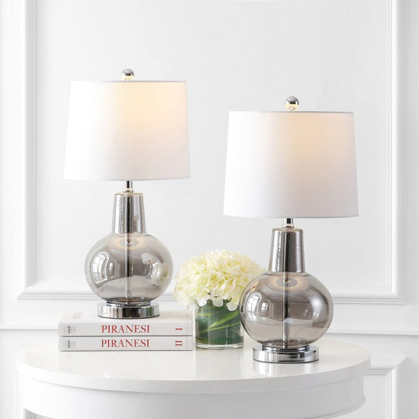 Safavieh Atlas Luster Grey Glass Table Lamp Sculptural Square Base for Modern Interiors TBL4201F