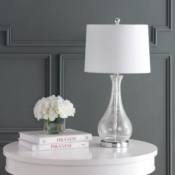 Safavieh FINNLEY Table Lamp - Textured Glass Base for Cozy Ambiance in Modern or Classic Home Decor Styles Clear / Chrome TBL4206A