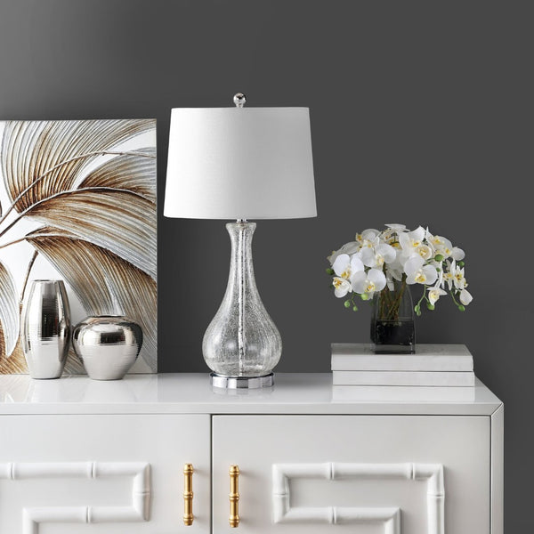 Safavieh FINNLEY Table Lamp - Textured Glass Base for Cozy Ambiance in Modern or Classic Home Decor Styles Clear / Chrome TBL4206A