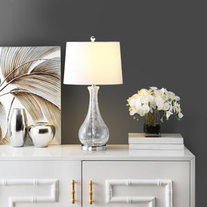 Safavieh FINNLEY Table Lamp - Textured Glass Base for Cozy Ambiance in Modern or Classic Home Decor Styles Clear / Chrome TBL4206A