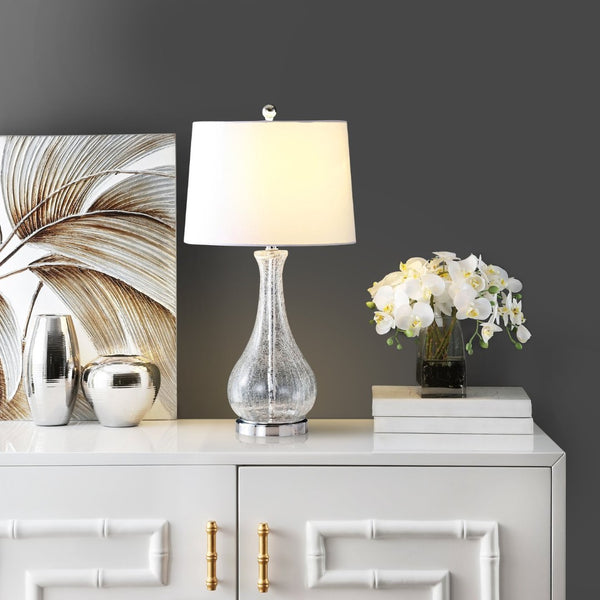 Safavieh FINNLEY Table Lamp - Textured Glass Base for Cozy Ambiance in Modern or Classic Home Decor Styles Clear / Chrome TBL4206A