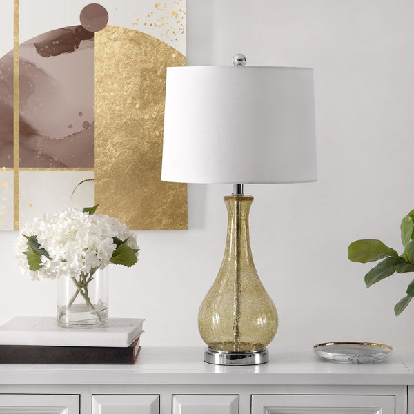 Safavieh FINNLEY Table Lamp - Textured Glass Base for Cozy Ambiance in Modern or Classic Home Decor Styles Amber TBL4206B