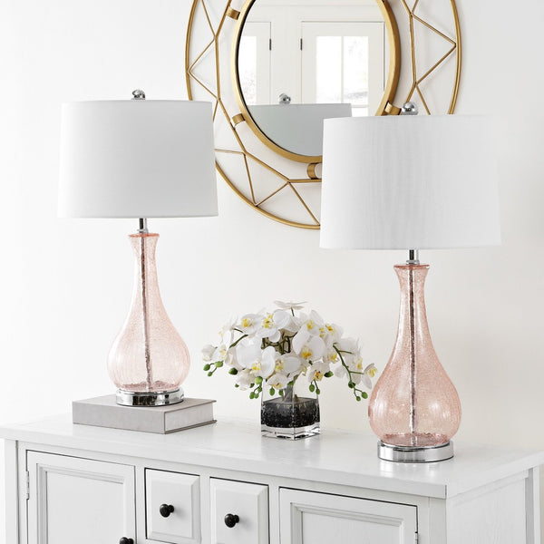 Safavieh FINNLEY, 27.5 Inch Blush Glass Table Lamp - Elegant Design for Warm Ambient Light & Stylish Decor TBL4206C
