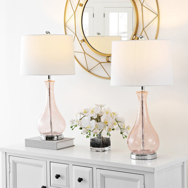 Safavieh FINNLEY, 27.5 Inch Blush Glass Table Lamp - Elegant Design for Warm Ambient Light & Stylish Decor TBL4206C