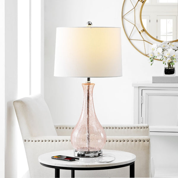 Safavieh FINNLEY, 27.5 Inch Blush Glass Table Lamp - Elegant Design for Warm Ambient Light & Stylish Decor TBL4206C