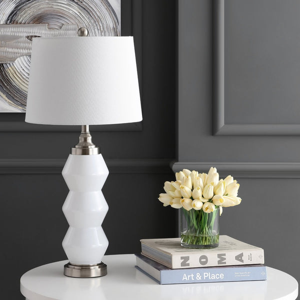 Safavieh JAYCE, 29-Inch White Glass Table Lamp with Silver Accents - Elegant Lighting for Any Space TBL4207A