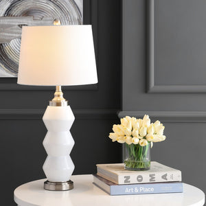 Safavieh JAYCE, 29-Inch White Glass Table Lamp with Silver Accents - Elegant Lighting for Any Space TBL4207A