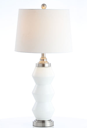 Safavieh JAYCE, 29-Inch White Glass Table Lamp with Silver Accents - Elegant Lighting for Any Space TBL4207A