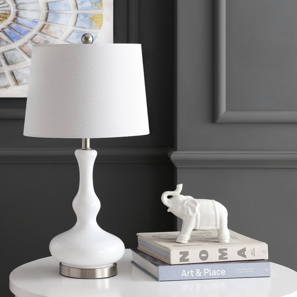Safavieh KELLEN, 25.5-Inch White/Silver Glass Table Lamp - Elegant Modern Accent for Any Room Decor Style TBL4211A
