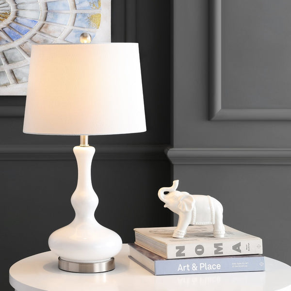 Safavieh KELLEN, 25.5-Inch White/Silver Glass Table Lamp - Elegant Modern Accent for Any Room Decor Style TBL4211A