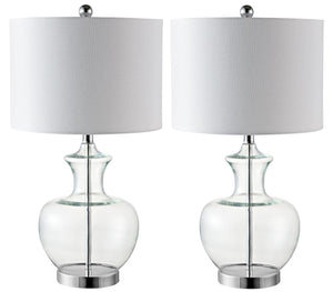 Safavieh BILSOR, Elegant 25" Clear Glass & Chrome Table Lamp Set of 2 for Modern and Classic Decor TBL4218A-SET2