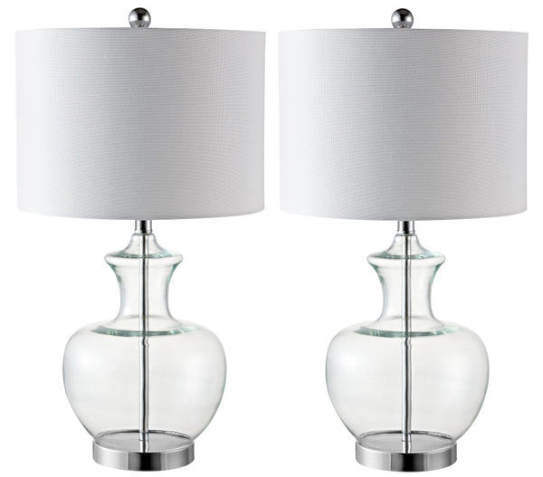 Safavieh BILSOR, Elegant 25" Clear Glass & Chrome Table Lamp Set of 2 for Modern and Classic Decor TBL4218A-SET2