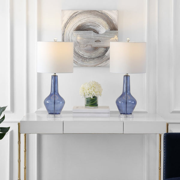Safavieh VELOR, Elegant Glass Table Lamp Set of 2 - 26 Inch Stylish Design for Ambiance and Task Lighting Blue TBL4220B-SET2