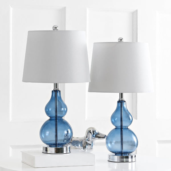 Safavieh BRISOR Table Lamp - Contemporary Glass Design, Stylish Illumination for Modern Decor & Ambient Lighting Blue TBL4222B-SET2