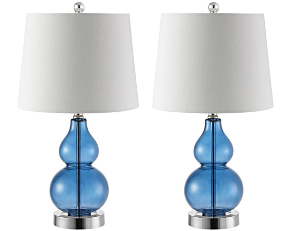 Safavieh BRISOR Table Lamp - Contemporary Glass Design, Stylish Illumination for Modern Decor & Ambient Lighting Blue TBL4222B-SET2