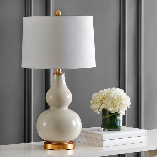 Safavieh KARLEN, Elegant 28.5-Inch Glass and Iron Table Lamp Set of 2 for Modern Home Décor Enhancement Creme / Gold TBL4223A-SET2