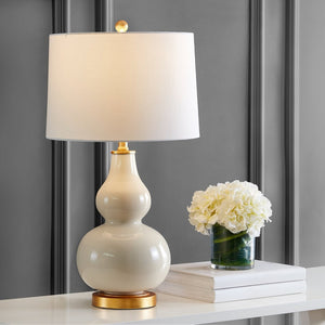 Safavieh KARLEN, Elegant 28.5-Inch Glass and Iron Table Lamp Set of 2 for Modern Home Décor Enhancement Creme / Gold TBL4223A-SET2